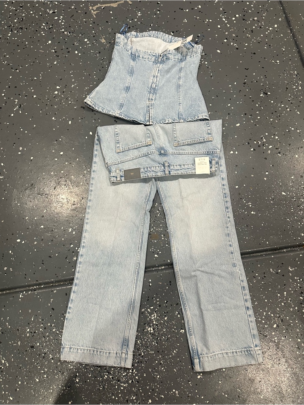 Zara Light Blue Denim Two-Piece: Corset Top & Straight Jeans